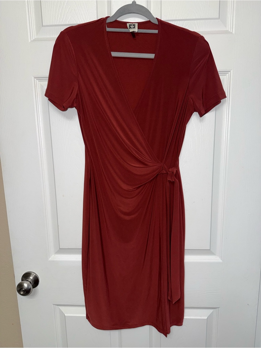 Anne Klein Rust Red Faux-Wrap Midi Dress